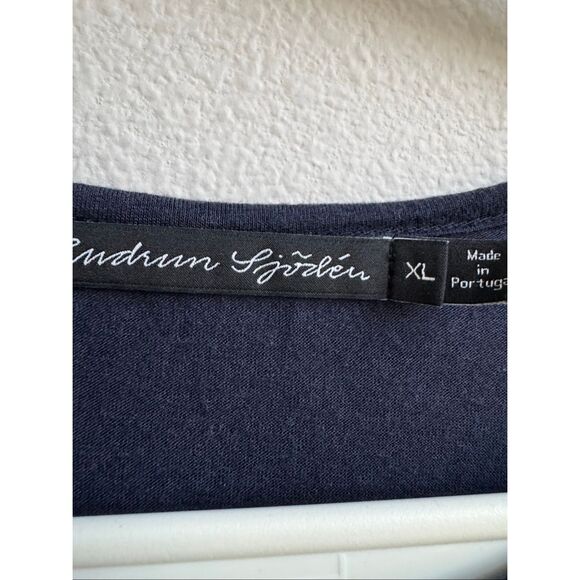 Gudrun Sjoden Wool Blend Long Sleeve Navy Blue Top Blouse Size XL Asymmetric - Picture 3 of 5